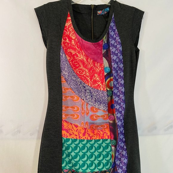 SOLD Desigual Gray & Multicolor Cap Sleeves Pullover Tank Dress NWOT - Picture 8 of 16